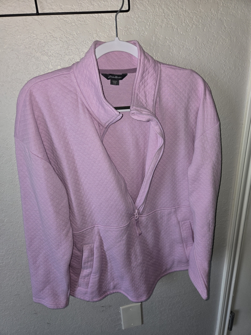 Eddie Bauer Lavender Quilted Half Zip Pullover Sweater Size L